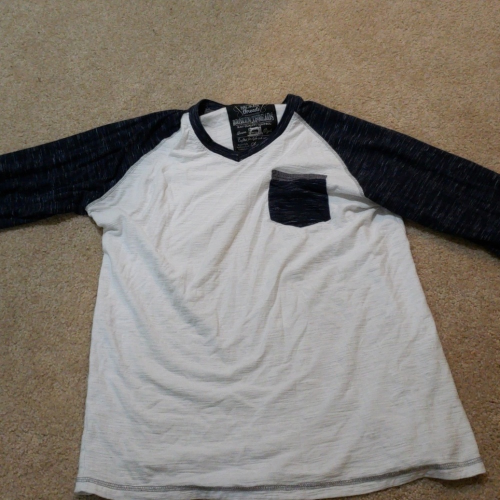 White and dark blue long sleeve shirt